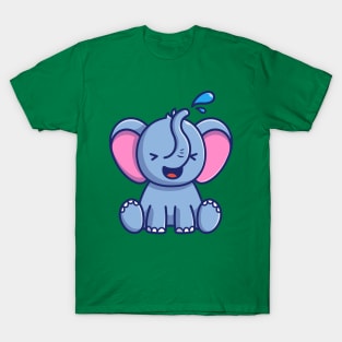 Cute Elephant Play Water Cartoon T-Shirt